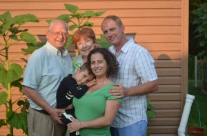 happy grandparents, tired boy